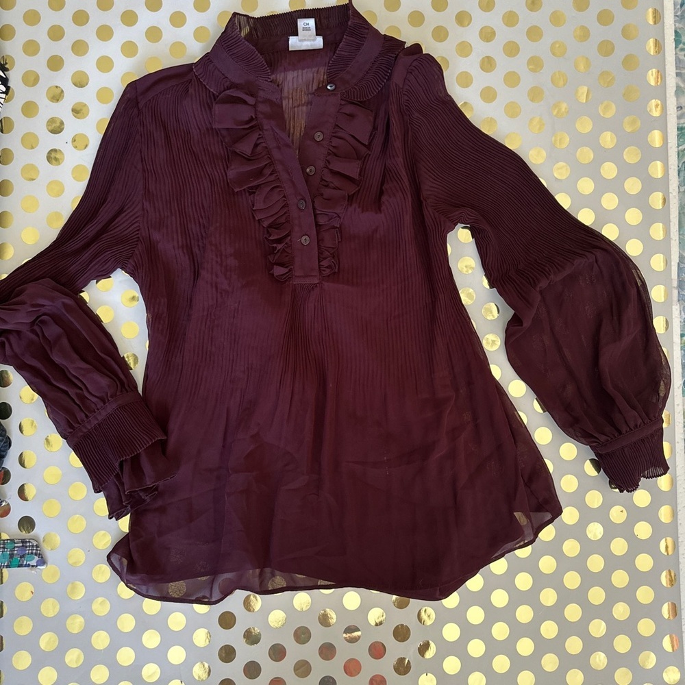 Worthington Red Ruffled Long Sleeve Blouse